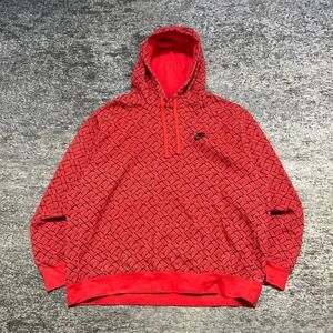 Nike Hoodie Sweatshirt Mens XL Red Geometric All Over Print Embroidered